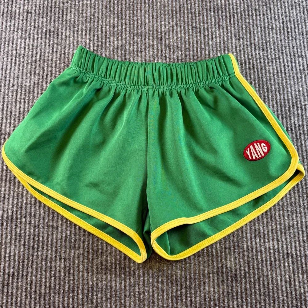 Yang Authentic Goods Green Yellow Dolphin Athletic Shorts Womens Small Retro Gym